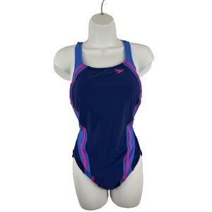 Speedo Power Flex Eco One-Piece Blue & Pink Suit Women’s Size 12